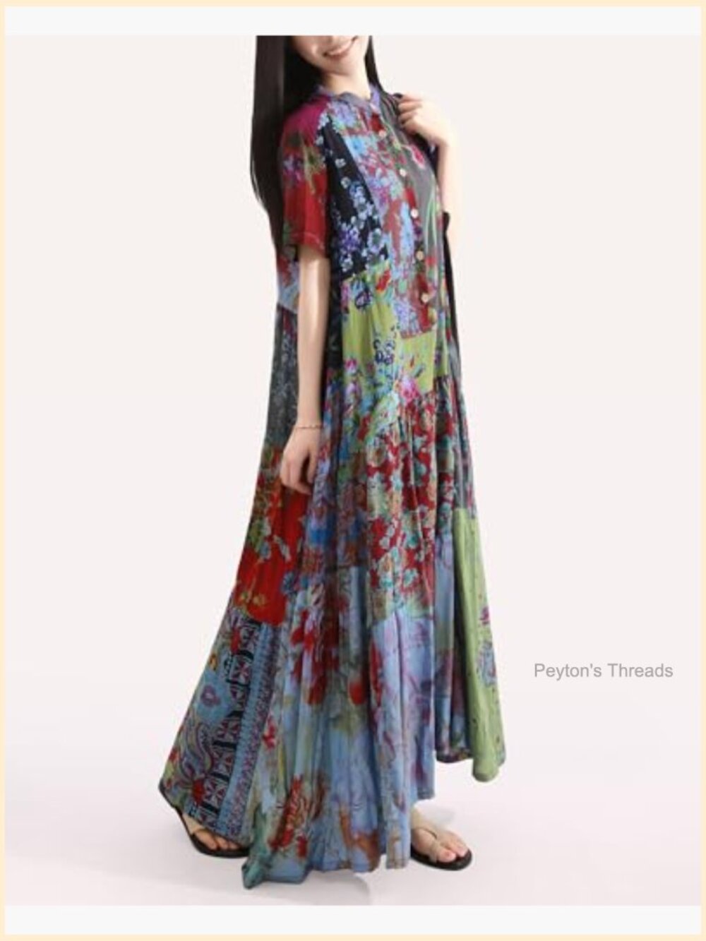 Boho Floral Maxi Sundress with Pockets Loose Fit Cotton - Picture 4 of 6